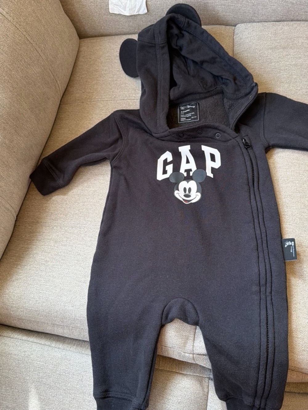 GAP Black Mickey Mouse Hooded One-Piece Footie